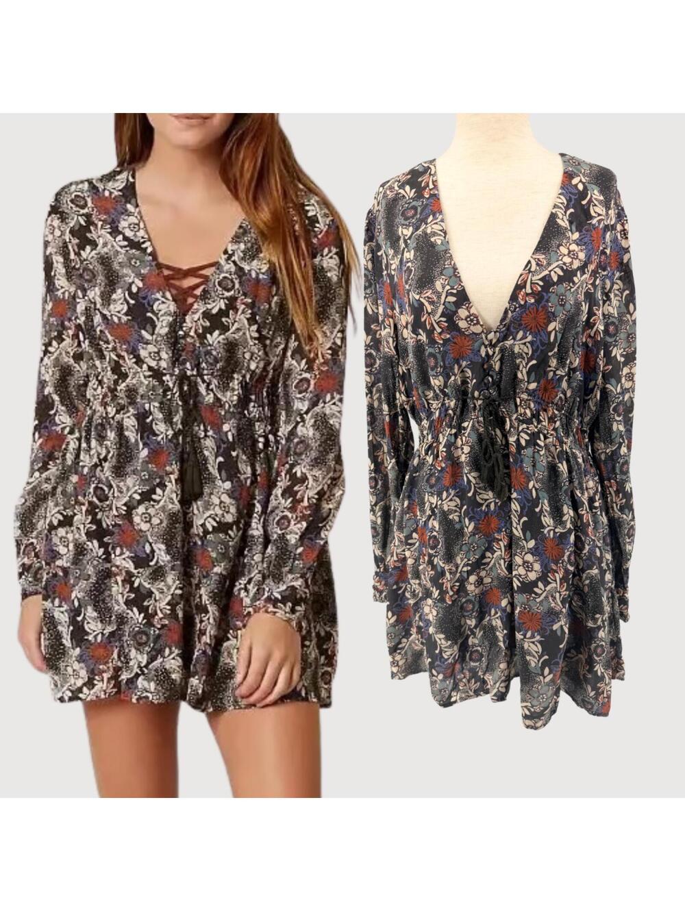 Free People Stealing Fire Fit Flare Floral Mini Dress S